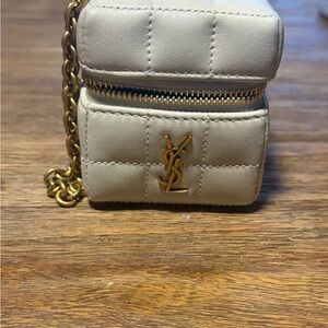 Yves Saint Laurent Ivory Quilted Mini Bag with Gold Chain